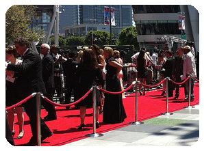 Luxury restroom trailer - red carpet
