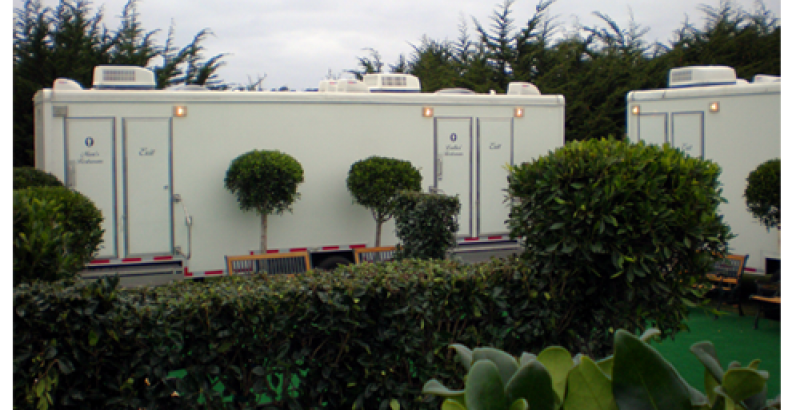 restroom trailers on a movie set