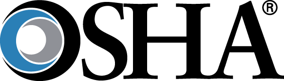 OSHA logo with black text; the “O” features a blue and grey swirl in the center.